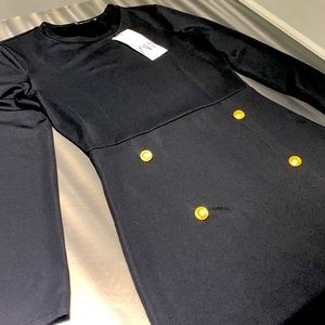 Zara Black Ribbed Military Inspired Dress Size M NWT